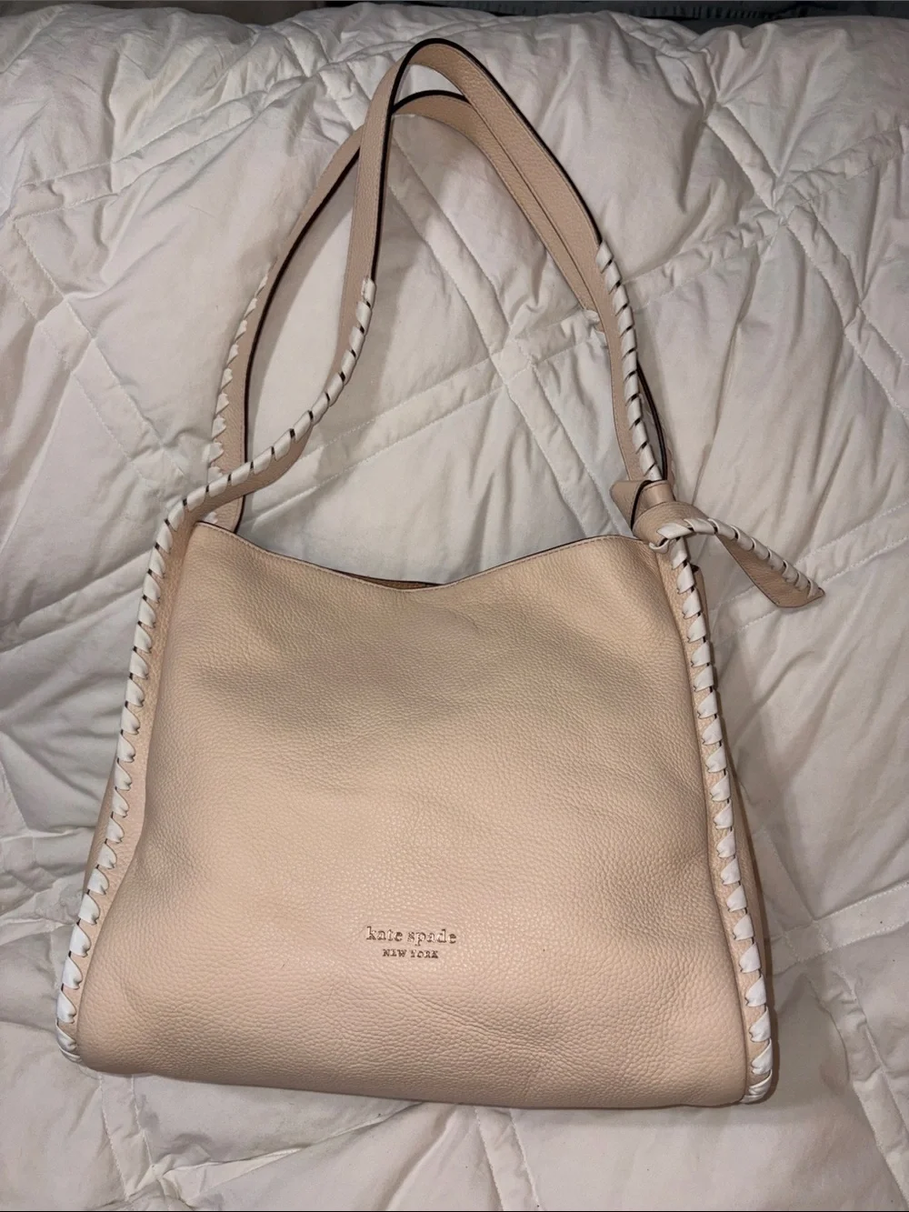 HTF Kate Spade Knott Whipstitched Large Handbag tote bag in Cream/Light Tan
